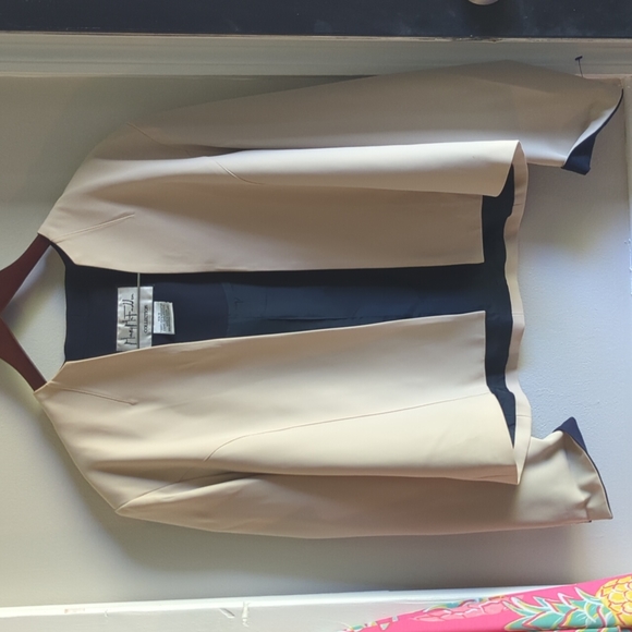 Mary McFadden Collection Dress 2 Piece Dress Suit Set 12 VTG Navy Neutral - Picture 11 of 11